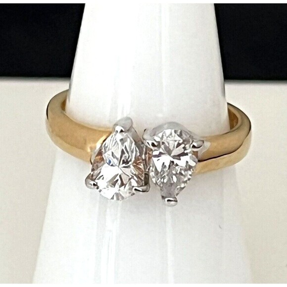 Vintage Ring  Size 5 Cubic Zirconia 14KT Gold Plate Mid-Century Design 14W - Picture 2 of 3